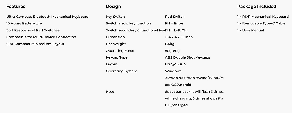 rk61 specs